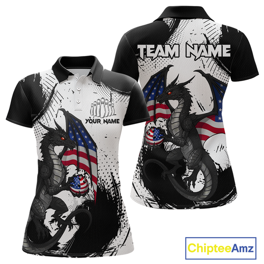 Black & White Polo Bowling Team Jersey Custom American Dragon Bowling Shirt for Men Women QZT687