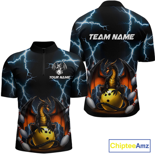 Dragon Thunder Bowling Custom Men Bowling Shirt Polo & Quarter-Zip Bowling Team Jerseys HNT55