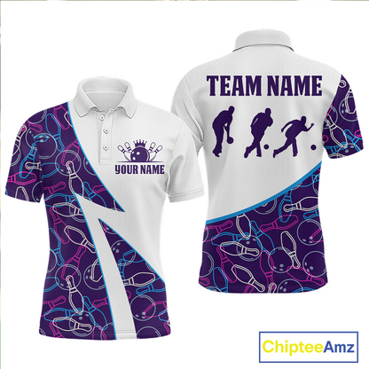 Blue Bowling Custom Men Bowling Shirt Polo & Quarter-Zip Bowling Team Jerseys HNT60