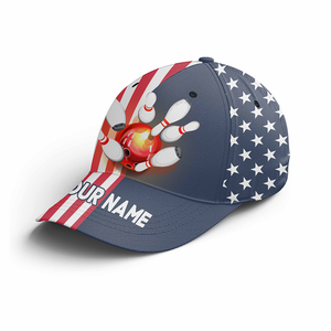 Personalized Bowling 3D Cap, Custom Bowling Hat for Men Women, Bowling Pin & Ball Cap with Name CHT01-3