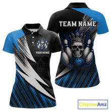Load image into Gallery viewer, Blue Skull Crown Bowling Custom Women Bowling Shirt Polo &amp; Quarter-Zip Bowling Team Jerseys HNT65