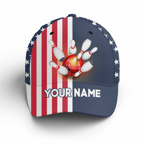 Personalized Bowling 3D Cap, Custom Bowling Hat for Men Women, Bowling Pin & Ball Cap with Name CHT01-3