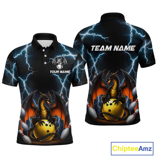 Dragon Thunder Bowling Custom Men Bowling Shirt Polo & Quarter-Zip Bowling Team Jerseys HNT55