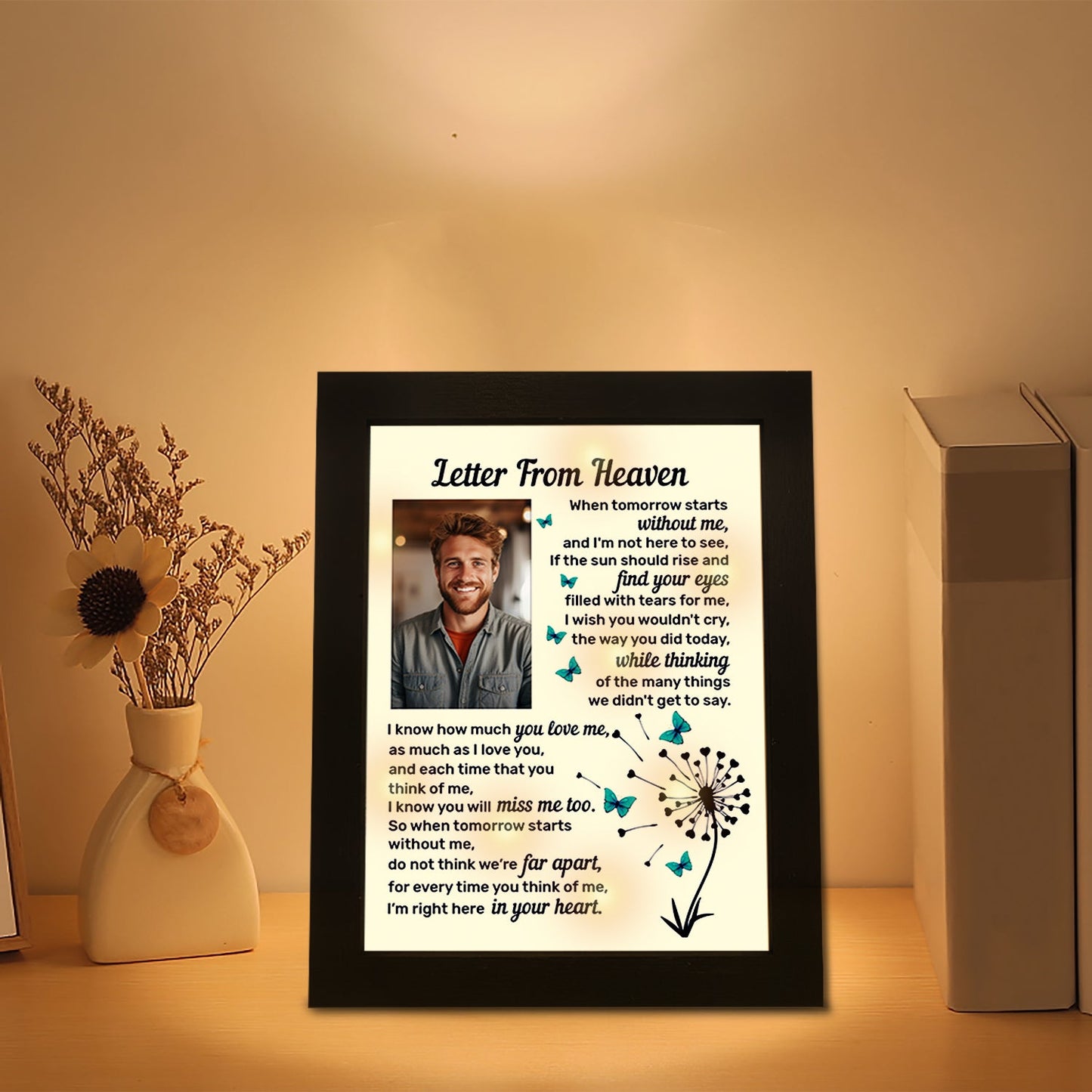 Memorial Shadow Box Letter from Heaven Sympathy Picture Frame Gifts for Loss of Loved One 2x3 Photo TND7
