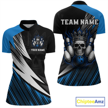 Load image into Gallery viewer, Blue Skull Crown Bowling Custom Women Bowling Shirt Polo &amp; Quarter-Zip Bowling Team Jerseys HNT65