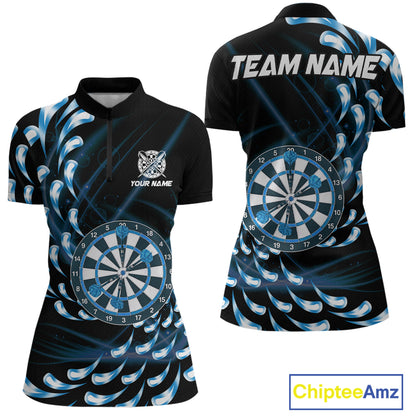 Custom Blue Water Dart Shirts for Women Polo & 1/4 Zip Dart Team Jersey Dartboard Shirt DHT32