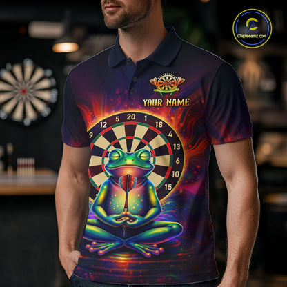 Custom Zen Frog Dart Shirts for Men Menditation Style Dart Jersey Polo & 1/4Zip Dartboard Shirt DHT20