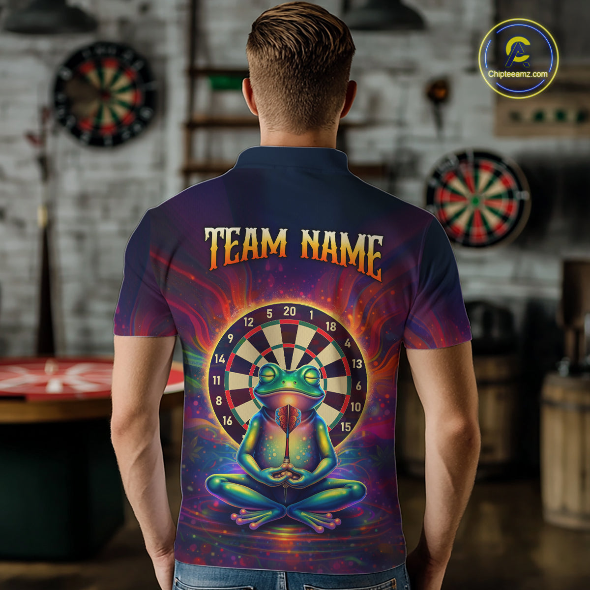 Custom Zen Frog Dart Shirts for Men Menditation Style Dart Jersey Polo & 1/4Zip Dartboard Shirt DHT20
