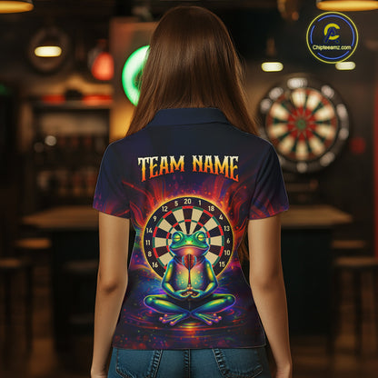 Custom Zen Frog Dart Shirts for Women Meditation Style Dart Jersey Polo & 1/4Zip Dartboard Shirt DHT20