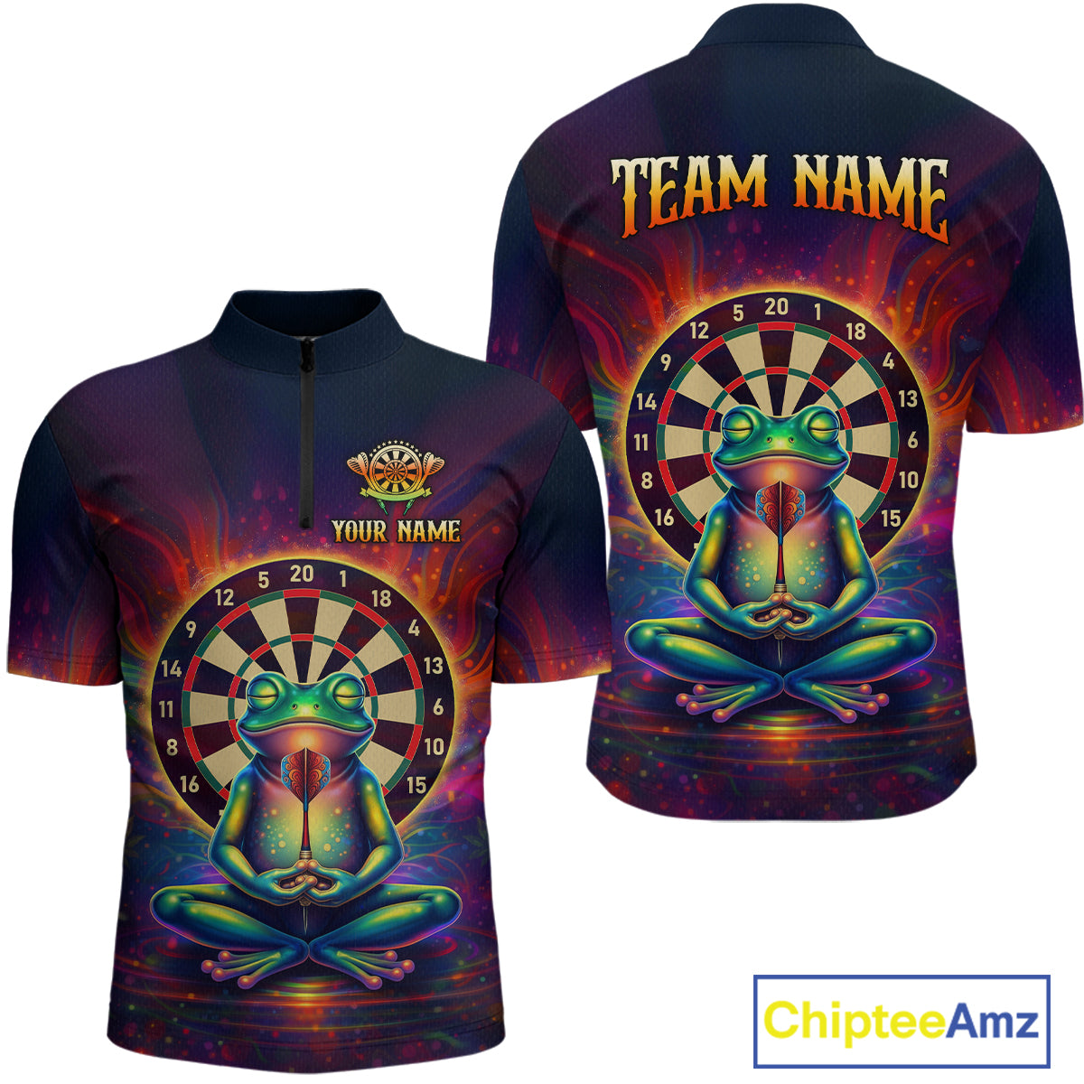 Custom Zen Frog Dart Shirts for Men Menditation Style Dart Jersey Polo & 1/4Zip Dartboard Shirt DHT20