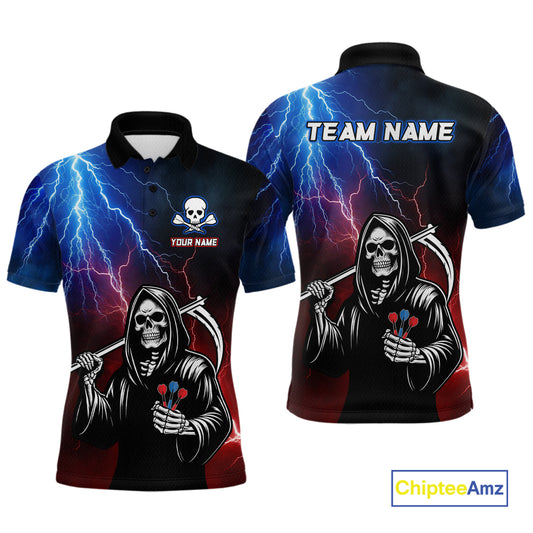 Custom Lightning Thunder Grim Reaper Dart Shirts for Men Polo & Quarter-Zip Dart Jersey DHT27