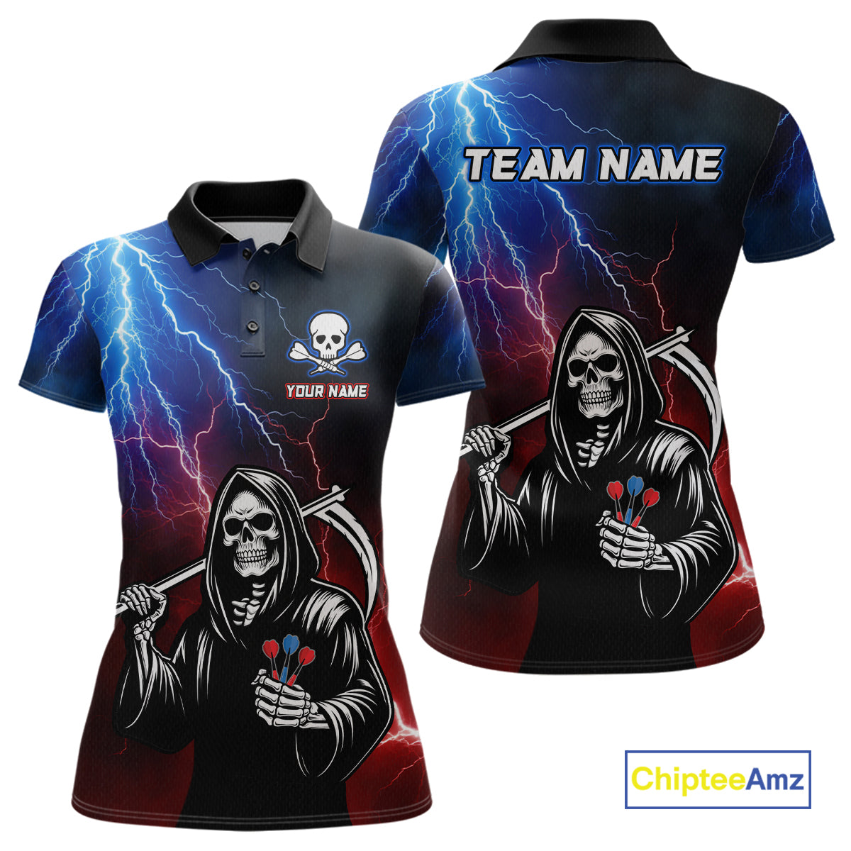 Custom Lightning Thunder Grim Reaper Dart Shirts for Women Polo & Quarter-Zip Dart Jersey DHT27