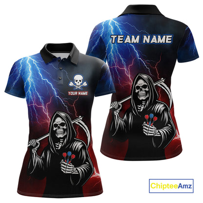 Custom Lightning Thunder Grim Reaper Dart Shirts for Women Polo & Quarter-Zip Dart Jersey DHT27
