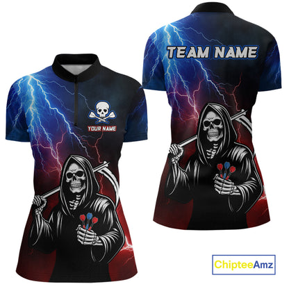 Custom Lightning Thunder Grim Reaper Dart Shirts for Women Polo & Quarter-Zip Dart Jersey DHT27