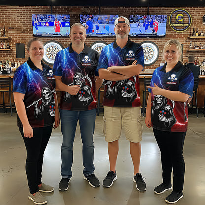 Custom Lightning Thunder Grim Reaper Dart Shirts for Men Polo & Quarter-Zip Dart Jersey DHT27