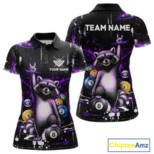 Load image into Gallery viewer, Custom Purple Funny Raccoon Billiard Shirt for Women 8 Ball Pool Billiard Jersey Polo &amp; 1/4-Zip BHT5
