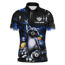 Load image into Gallery viewer, Custom Blue Funny Raccoon Billiard Shirt for Men 8 Ball Pool Billiard Jersey Polo &amp; 1/4-Zip BHT5