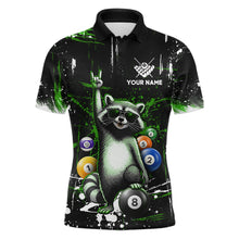 Load image into Gallery viewer, Custom Green Funny Raccoon Billiard Shirt for Men 8 Ball Pool Billiard Jersey Polo &amp; 1/4-Zip BHT5