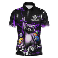 Load image into Gallery viewer, Custom Purple Funny Raccoon Billiard Shirt for Men 8 Ball Pool Billiard Jersey Polo &amp; 1/4-Zip BHT5
