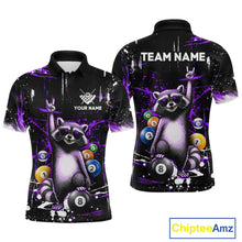Load image into Gallery viewer, Custom Purple Funny Raccoon Billiard Shirt for Men 8 Ball Pool Billiard Jersey Polo &amp; 1/4-Zip BHT5