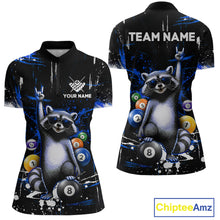 Load image into Gallery viewer, Custom Blue Funny Raccoon Billiard Shirt for Women 8 Ball Pool Billiard Jersey Polo &amp; 1/4-Zip BHT5