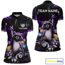 Load image into Gallery viewer, Custom Purple Funny Raccoon Billiard Shirt for Women 8 Ball Pool Billiard Jersey Polo &amp; 1/4-Zip BHT5