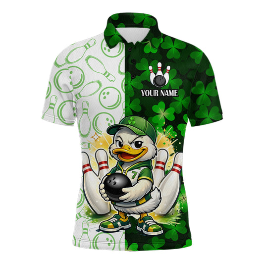 Custom Green Funny Duck Bowling Team Shirt for Men Lucky Clover St Patrick Day Bowling League Outfit QZT861