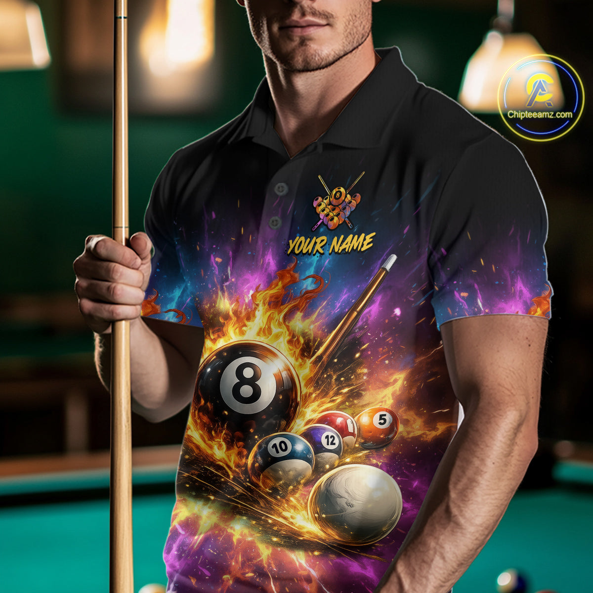 Custom Galaxy Billiard Shirt 8 Ball Billiard Jersey for Men Polo & Quarter-Zip BHT10