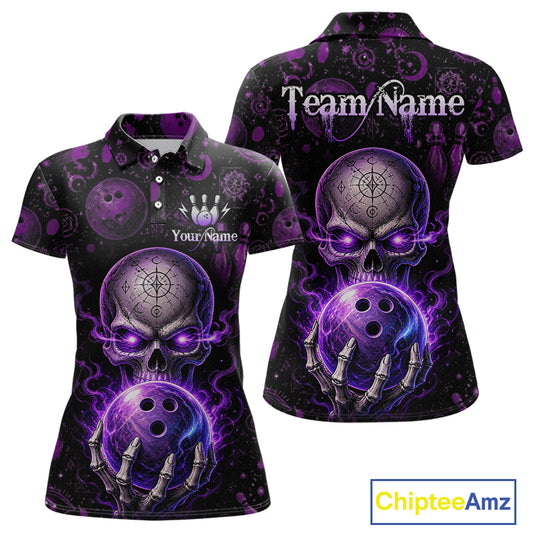 Custom Mystic Skull Bowling Shirt for Women Bowling League Jersey Polo & 1/4-Zip QZT1020