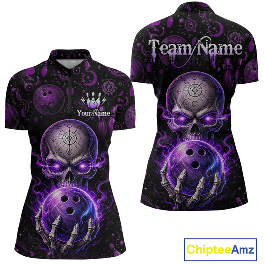 Custom Mystic Skull Bowling Shirt for Women Bowling League Jersey Polo & 1/4-Zip QZT1020