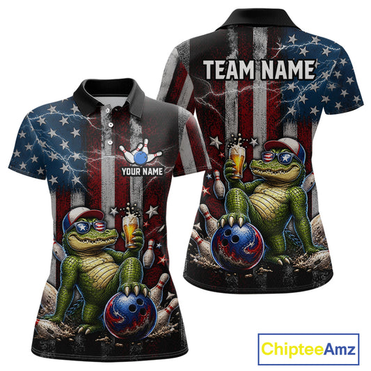 Custom American Flag Funny Beer Bowling Shirt for Women Patriotic Bowling League Jersey QZT1023