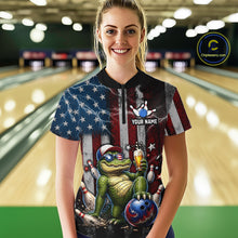 Load image into Gallery viewer, Custom American Flag Funny Beer Bowling Shirt for Women Patriotic Bowling League Jersey QZT1023