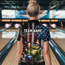 Load image into Gallery viewer, Custom American Flag Funny Beer Bowling Shirt for Women Patriotic Bowling League Jersey QZT1023
