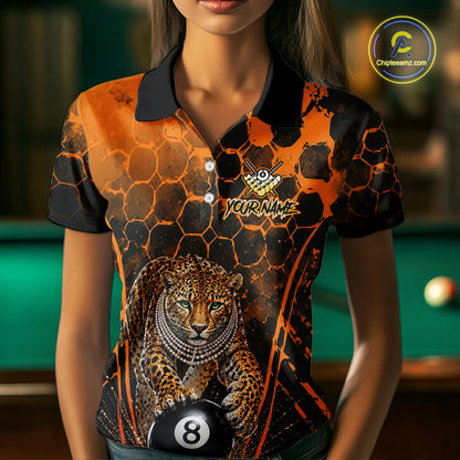 Custom Diomond Leopard Billiard Shirt, 8 Ball Pool Team Jersey for Women, Polo & 1/4 Zip BHT105