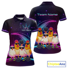 Load image into Gallery viewer, Neon Funny Family of Four Chicken Bowling Team Shirt for Women Bowling League Jersey QZT787