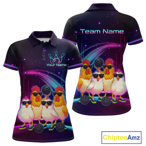 Neon Funny Family of Four Chicken Bowling Team Shirt for Women Bowling League Jersey QZT787