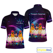Load image into Gallery viewer, Neon Funny Family of Four Chicken Bowling Team Shirt for Men Bowling League Jersey QZT787