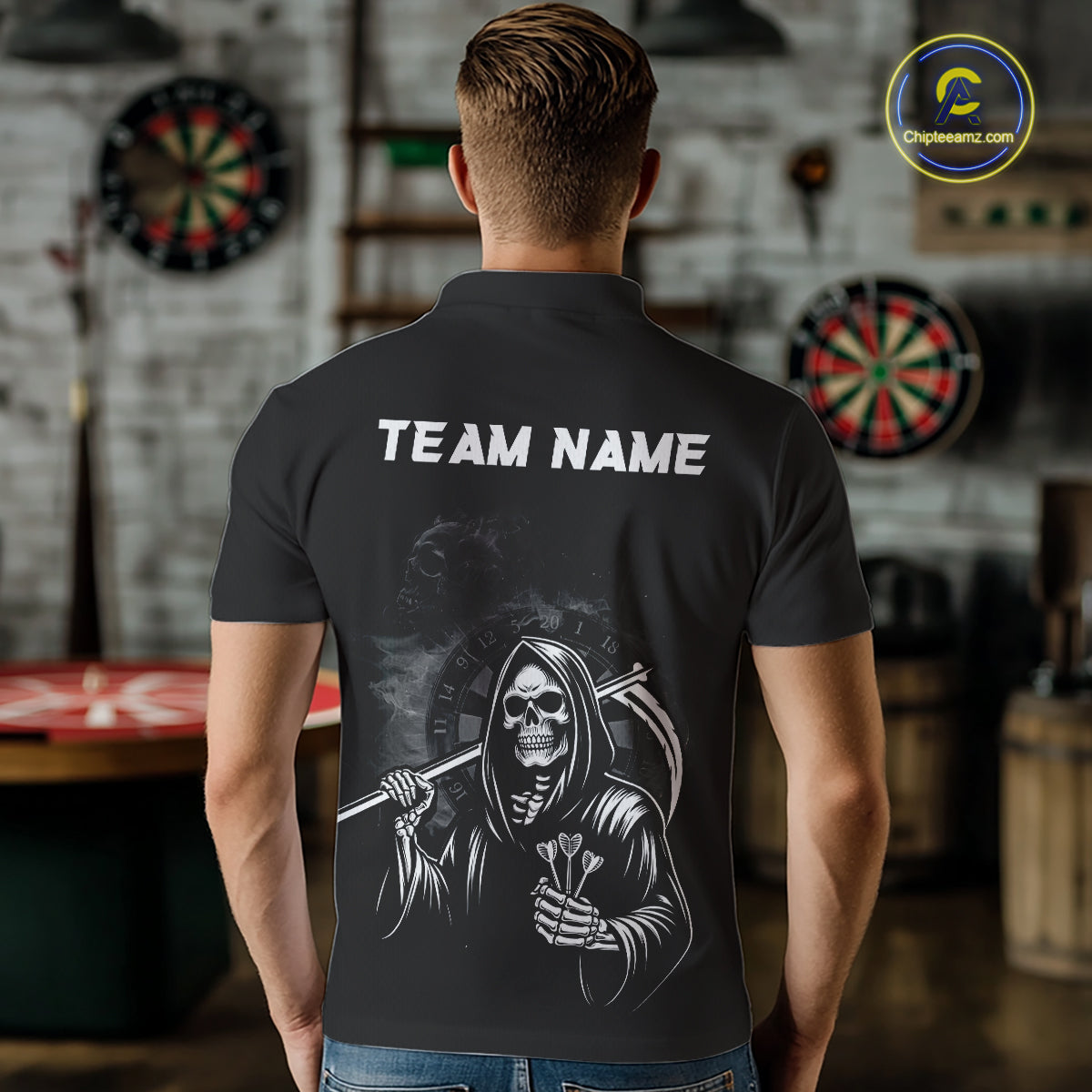 Personalized Grim Reaper Dart Shirt for Men Dart League Jersey Dartboard Shirt Polo & Quarter-Zip DHT1