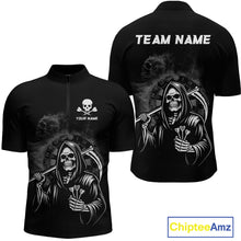Load image into Gallery viewer, Personalized Grim Reaper Dart Shirt for Men Dart League Jersey Dartboard Shirt Polo &amp; Quarter-Zip DHT1