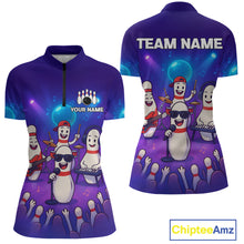 Load image into Gallery viewer, Custom Funny Bowling Pins Music Shirt Neon Bowling Jersey for Women Polo &amp; 1/4 Zip Bowling Outfit QZT788