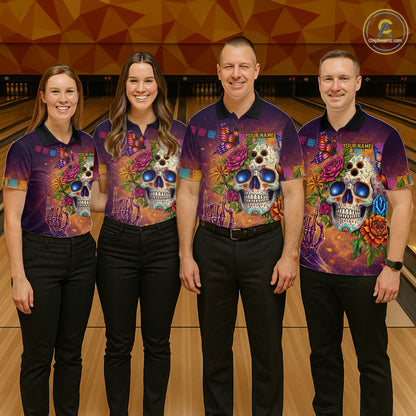 Custom Funny Sugar Skull Bowling Shirt for Men Bowling Team Jersey Polo & Quarter-Zip Bowling Outfit  QZT909
