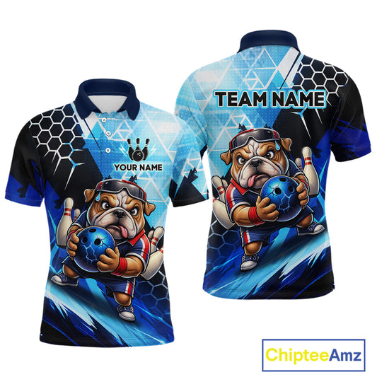 Funny Bulldog Bowling Team Shirt Custom Polo & 1/4 Zip Bowling Jersey for Men Blue Bowling Unisex  QZT911