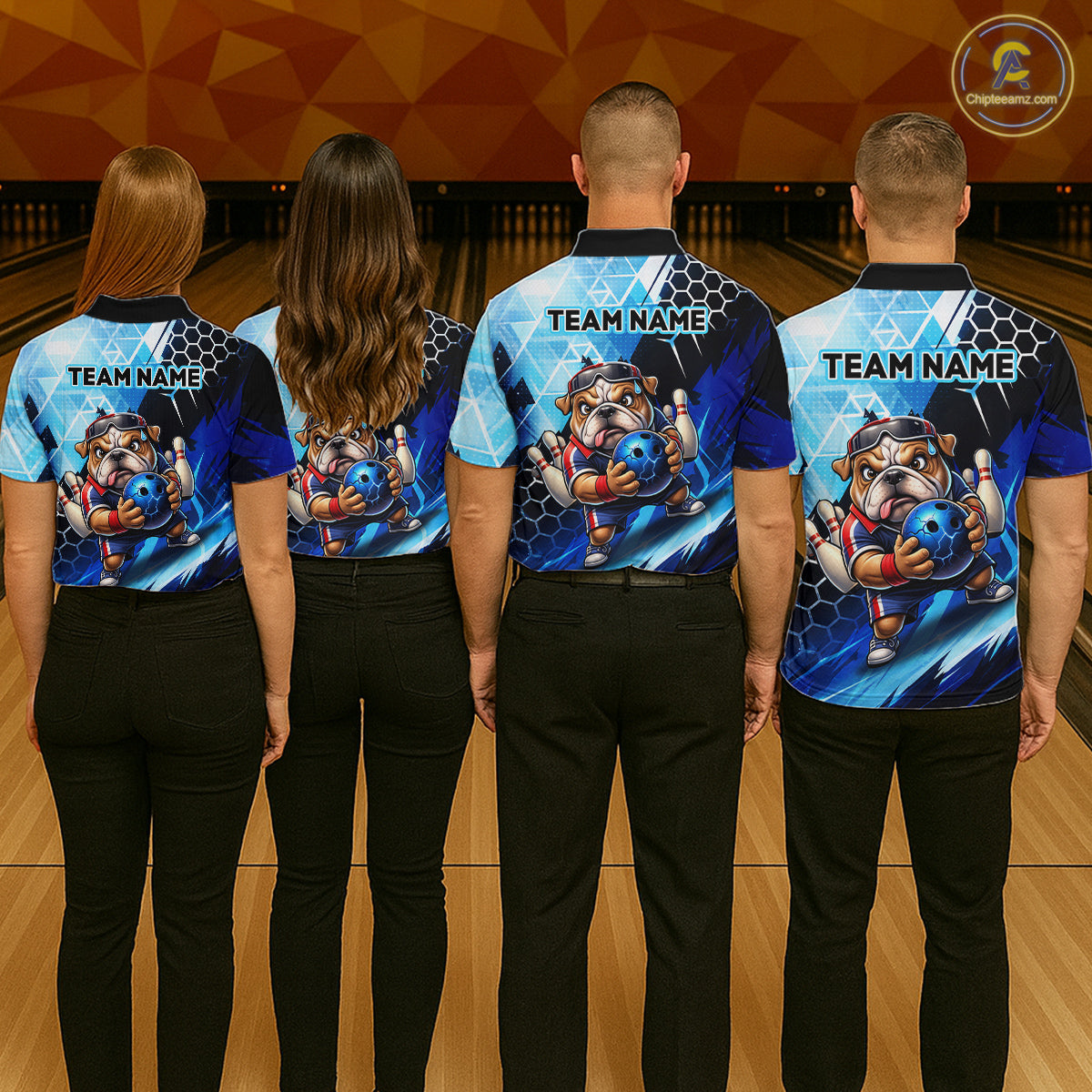 Funny Bulldog Bowling Team Shirt Custom Polo & 1/4 Zip Bowling Jersey for Men Blue Bowling Unisex  QZT911