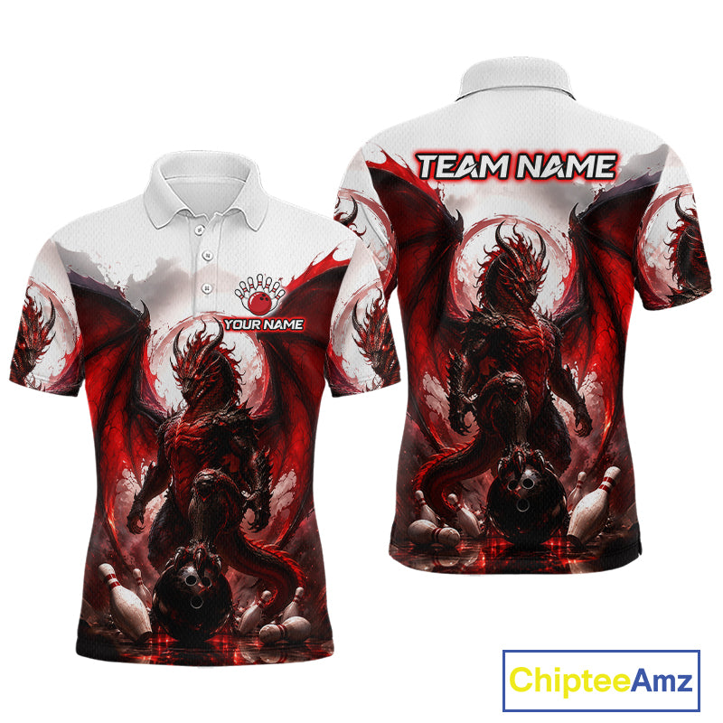 Custom Red Dragon Bowling Shirt for Men Bowling Team Jersey Polo & 1/4 Zip QZT1215