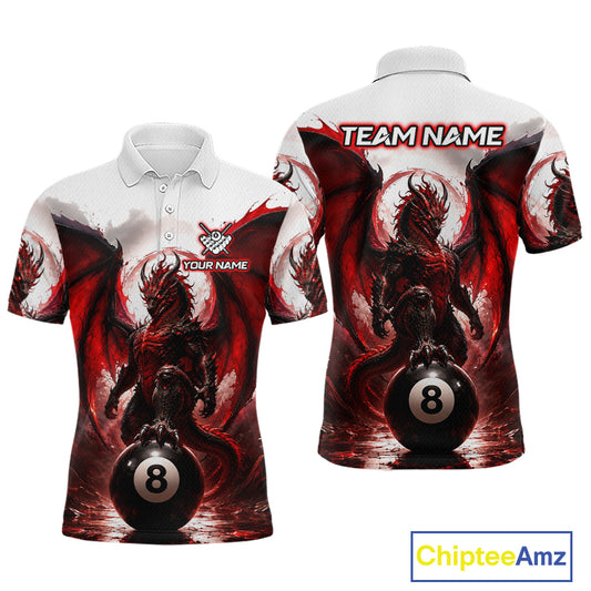 Custom Red & White Dragon Billiard Shirt 8 Ball Pool Team Jersey for Men Polo & 1/4 Zip BHT109
