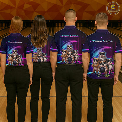 Custom Team Funny Bulldog Bowling Shirt for Men Neon Bowling Jersey Polo & 1/4-Zip QZT1217