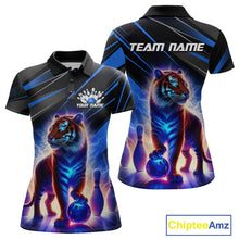 Load image into Gallery viewer, Blue Tiger Bowling Team Shirt Custom Bowling League Jersey for Women Bowling Outfit Polo &amp; 1/4 Zip QZT773