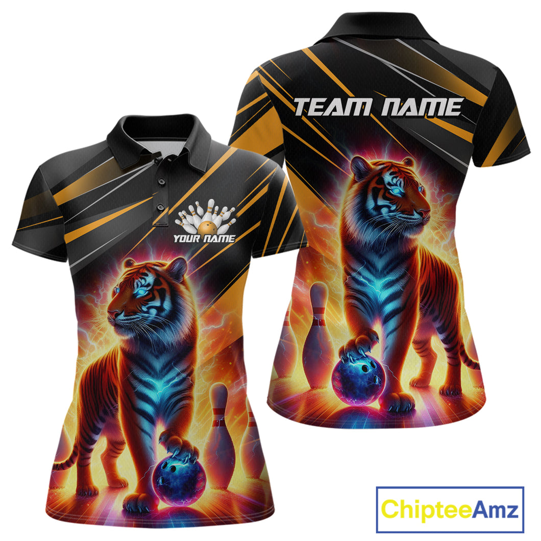 Orange Tiger Bowling Team Shirt Custom Bowling League Jersey for Women Bowling Outfit Polo & 1/4 Zip QZT773