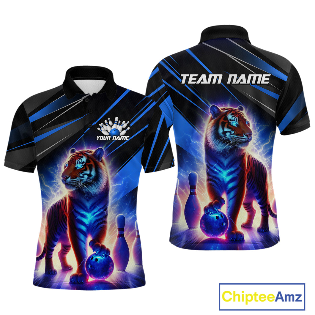 Blue Tiger Bowling Team Shirt Custom Bowling League Jersey for Men Bowling Outfit Polo & 1/4 Zip QZT773