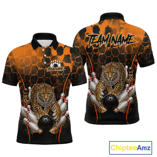 Orange Diomond Leopard Bowling Shirt for Men Custom Bowling Jersey Polo & Quarter-Zip QZT1028